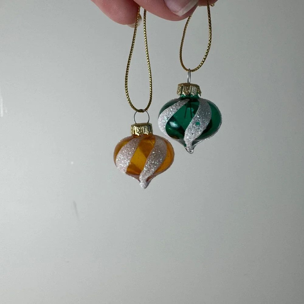Vintage Christmas Glass‎ Ornaments Set of 5 Glitter Swirl Holiday Decor